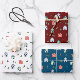 Modern Snowy Village Wrapping Paper Sheet