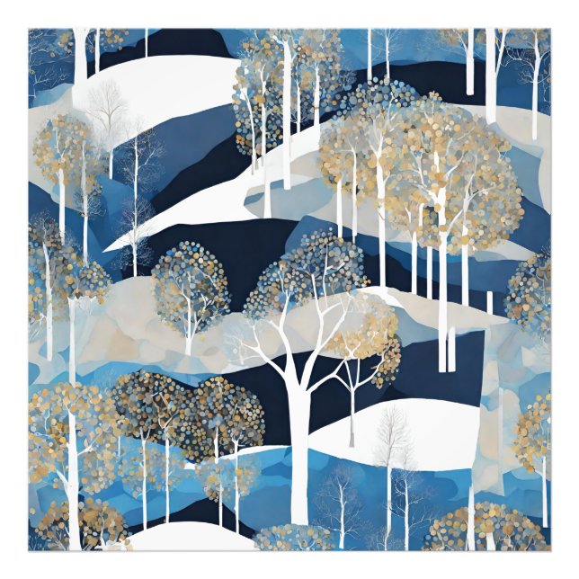 Modern Snowy White Blue Winter Woods Photo Print (Front)