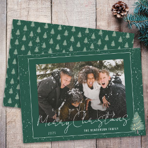 Modern Snowy woodland Christmas Family Photo Holiday Card