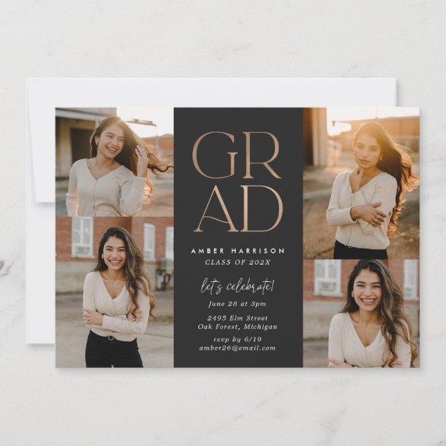 Modern Soaring Grad  | Faux Rose Gold Graduation Invitation (Front)