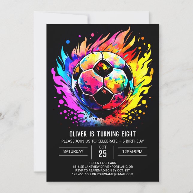 Modern Soccer Children's Editable Birthday Invitation (Front)