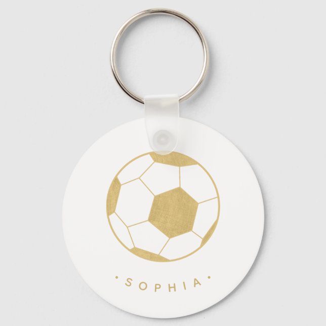 Modern Soccer in Gold Personalised Key Ring (Front)
