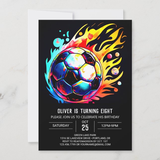 Modern Soccer Kids Editable Birthday  Invitation (Front)