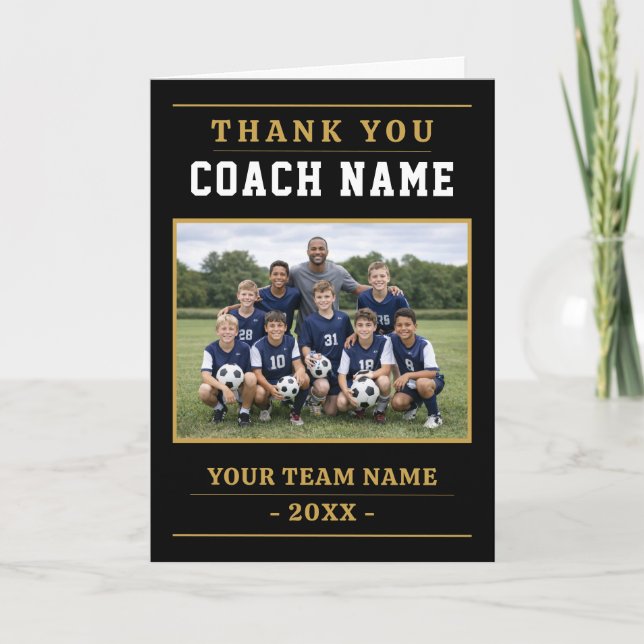 Modern Soccer Team Photo Coach Thank You Card (Front)