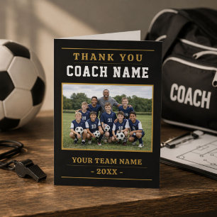 Modern Soccer Team Photo Coach Thank You Card