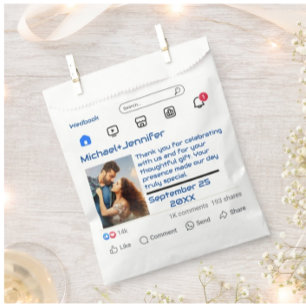 Modern Social Media Custom Message Wedding Favour Bags