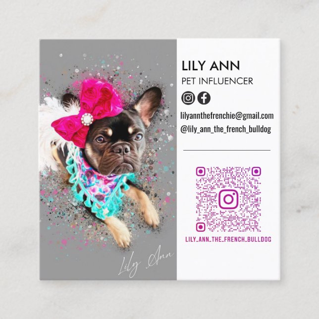 Modern Social Media Double Photo QR Square Business Card (Front)