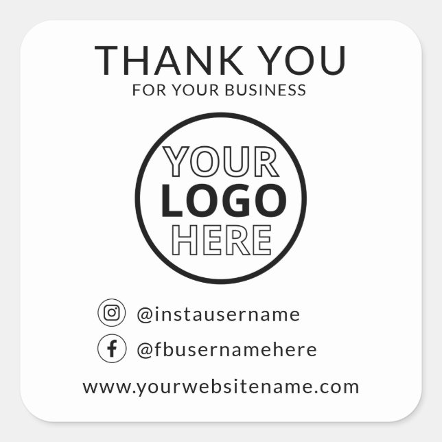 Modern Social Media Icon Thank You Business Logo Square Sticker (Front)
