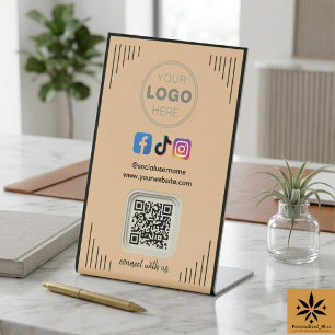 Modern Social Media   Instagram Facebook QR Code Pedestal Sign