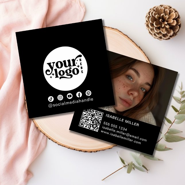 Modern Social Media Logo Photo QR code Square Business Card (Modern Social Media Logo Photo QR code Square Business Card)