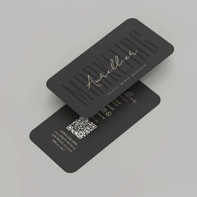 Modern Social Media Manager Black Gold Marketing Business Card (Modern Social Media Manager Black Gold Marketing Influencer Business Card
)