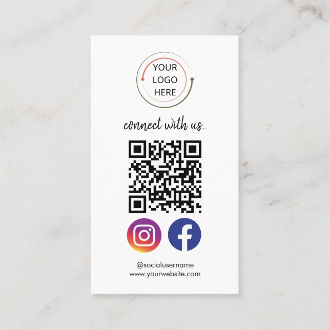 Modern Social Media QR Code Business Card | White (Front)