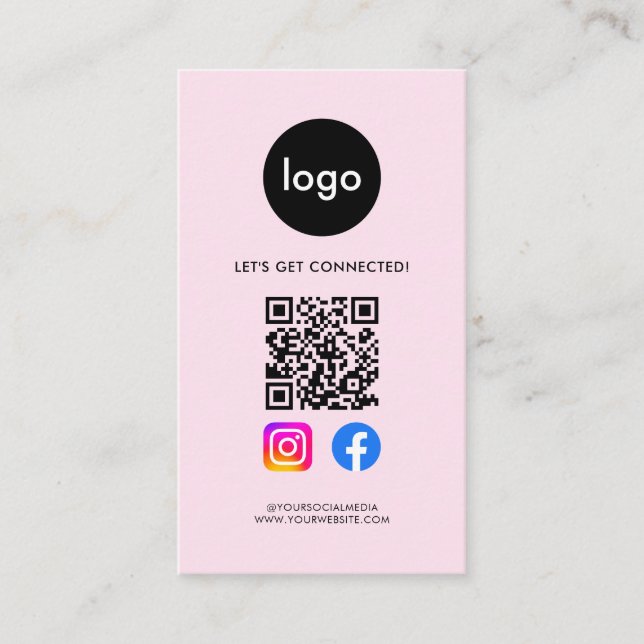 Modern Social Media QR Code Pink Business Card (Front)
