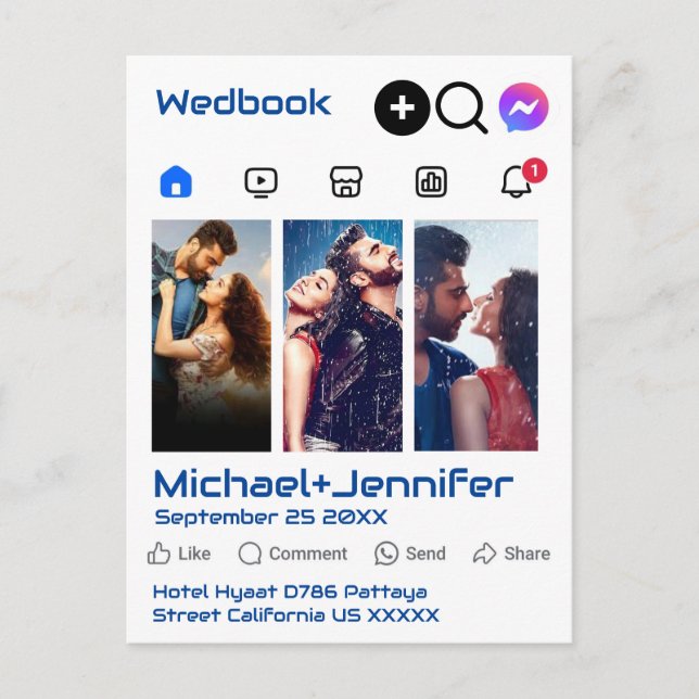 Modern Social Media-Themed Photo QR Code Wedding Postcard (Front)