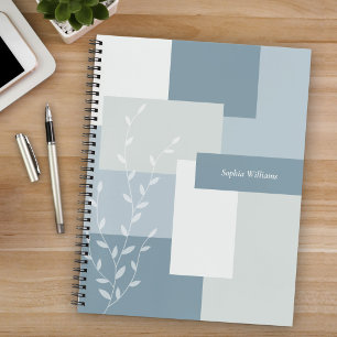 Modern Soft Blue Botanical Colour Block Notebook