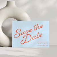 Modern Soft Blue Orange Retro Script Wedding