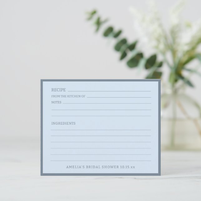 Modern Soft Blue Personalised Bridal Recipe Card (Standing Front)