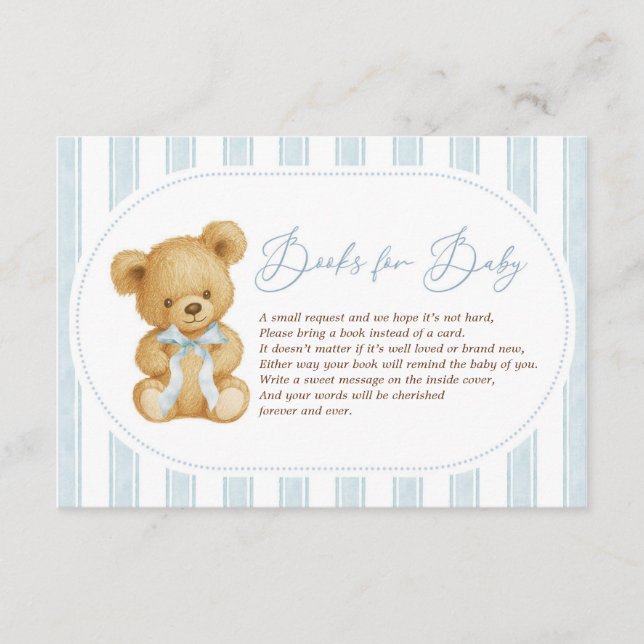 Modern Soft Blue Teddy Bear Books for Baby Enclosure Card (Front)