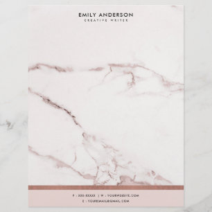 MODERN SOFT BLUSH PINK ROSE GOLD MARBLE TEXTURE CUSTOM LETTERHEAD