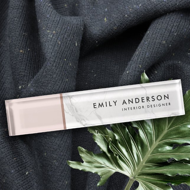 MODERN SOFT BLUSH PINK ROSE GOLD MARBLE TEXTURE NAMEPLATE (Creator Uploaded)
