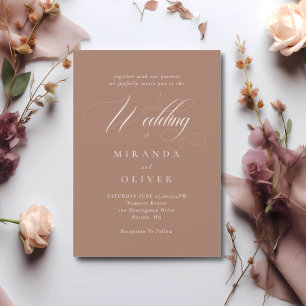 Modern Soft Brown Script Wedding Invitation