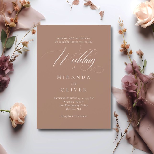 Modern Soft Brown Script Wedding Invitation (Creator Uploaded)