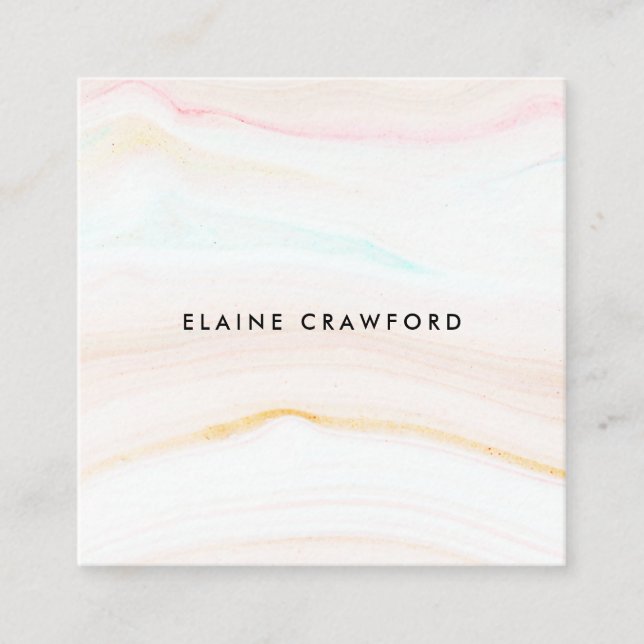 Modern soft pastel cream marble agate pattern square business card (Front)