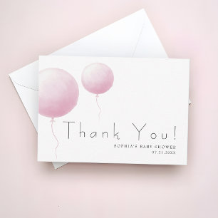 Modern Soft Pastel Pink Balloon Baby Girl Shower Thank You Card