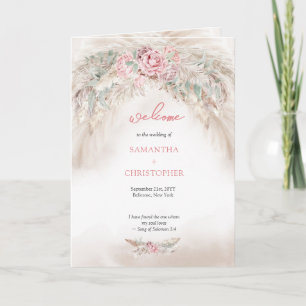 Modern soft pastel pink rose pampas folded program programme