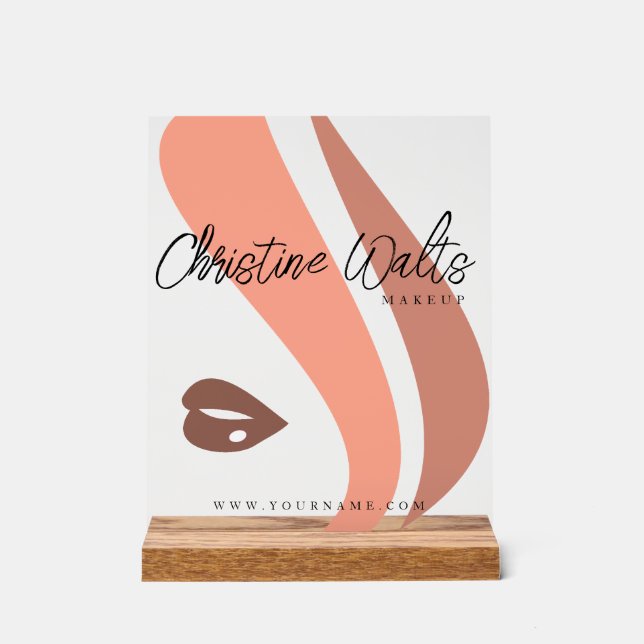Modern Soft Peach and Earthy Makeup Artist QR Acrylic Sign (Front)