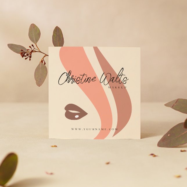 Modern Soft Peach and Earthy Makeup Artist QR Square Business Card (Creator Uploaded)