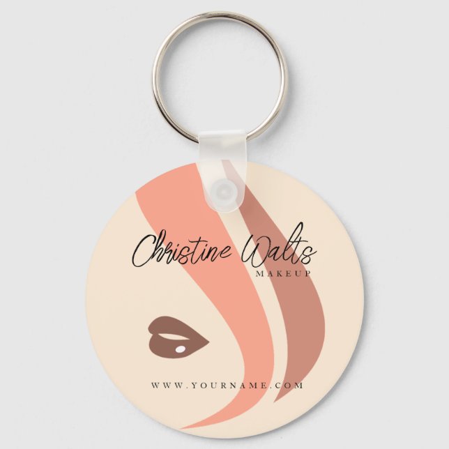 Modern Soft Peach and Earthy Makeup Artist Simple Key Ring (Front)