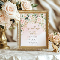 Modern soft pink and gold signature drinks