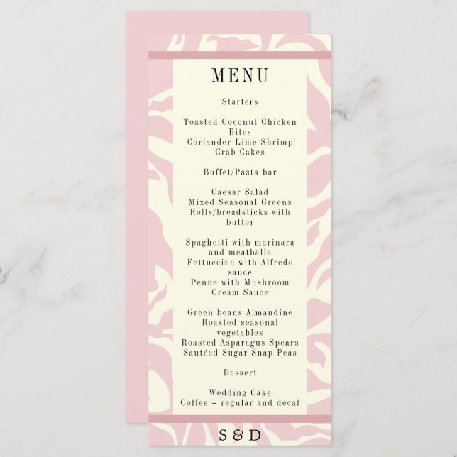 Modern soft pink and white Matisse art Wedding Menu (Front/Back)