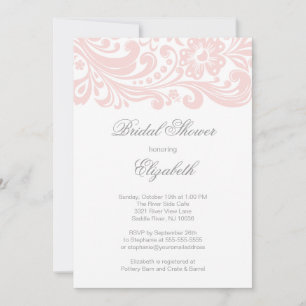 Modern Soft Pink Floral Swirl Bridal Shower Formal Invitation