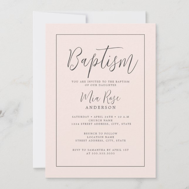 Modern Soft Pink Girl Baptism  Invitation (Front)