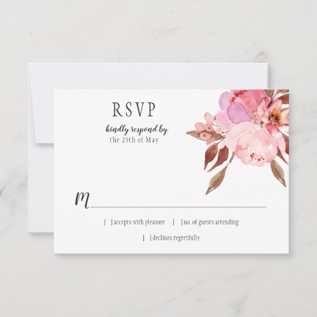 Modern Soft Pink Peonies Greenery RSVP | Card (Front)