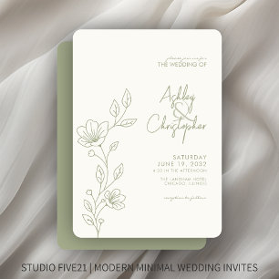 Modern Soft Sage Foliage Outline Wedding Invitation