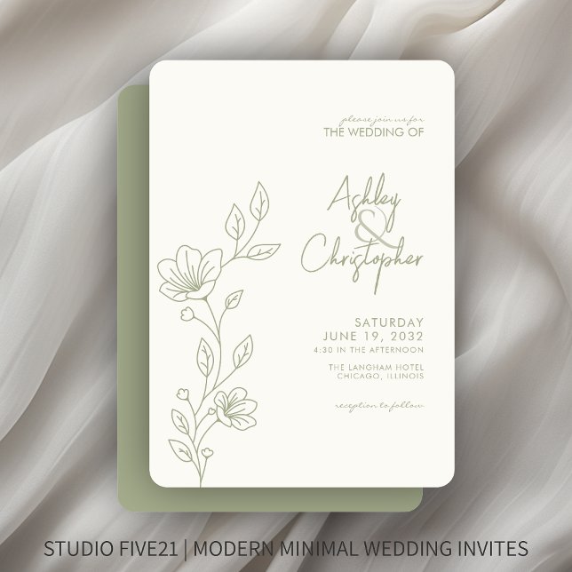 Modern Soft Sage Foliage Outline Wedding Invitation (Creator Uploaded)