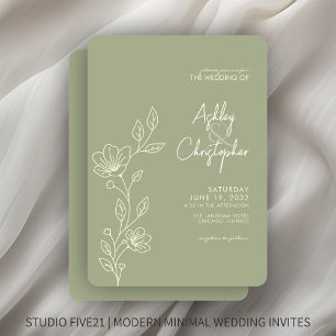 Modern Soft Sage Foliage Outline Wedding Invitation