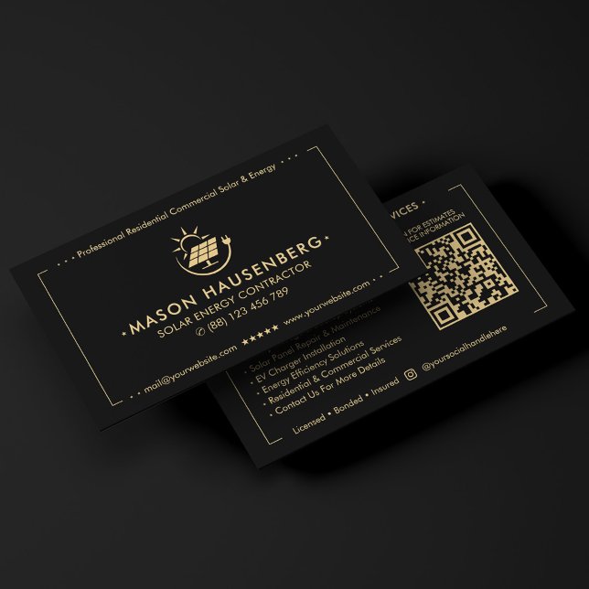 Modern Solar Panel Specialist Black Business Card (Modern Solar Panel Specialist Black)