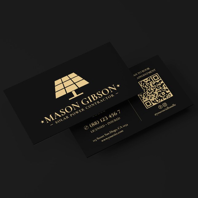Modern Solar Power Technician Logo Black Business Card (Modern Solar Power Technician Logo Black Business Card
)