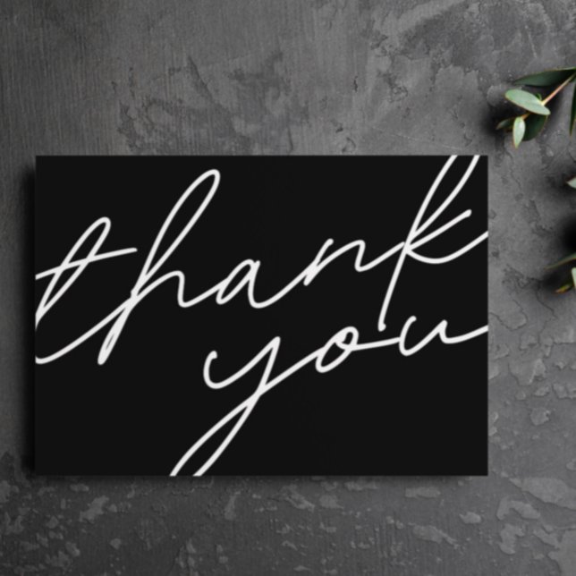 Modern Solid Black Calligraphy Script Wedding Thank You Card (Creator Uploaded)