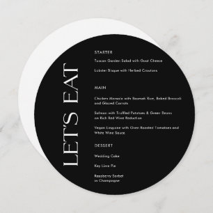 Modern Solid Black Typography Let's Eat Wedding Menu