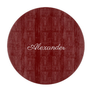 Modern solid Burgundy red template, White Script Cutting Board
