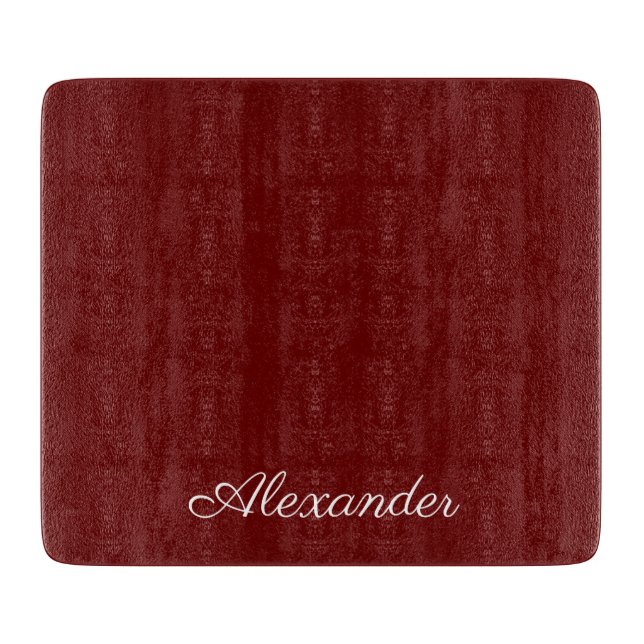 Modern solid Burgundy red template,  White Script  Cutting Board (Front)