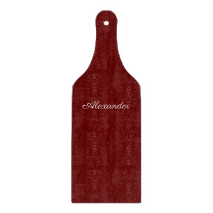 Modern solid Burgundy red template, White Script Cutting Board