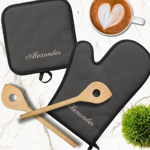 Modern Solid Charcoal Grey  Oven Mitt & Pot Holder Set