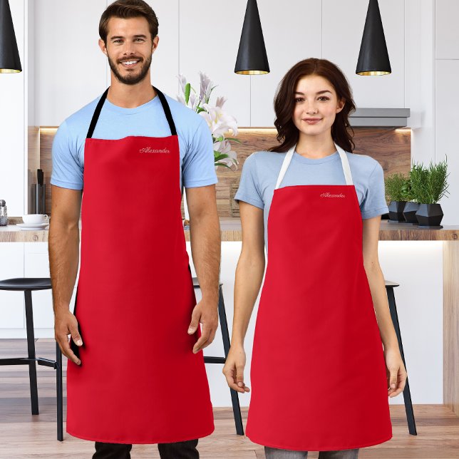Modern Solid Christmas Red template White Script Apron (Creator Uploaded)