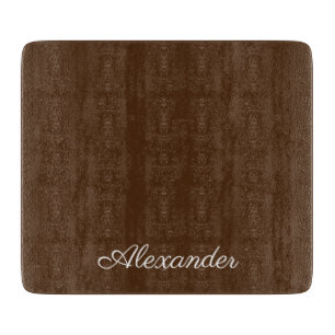 Modern solid colour Brown template,  White Script  Cutting Board